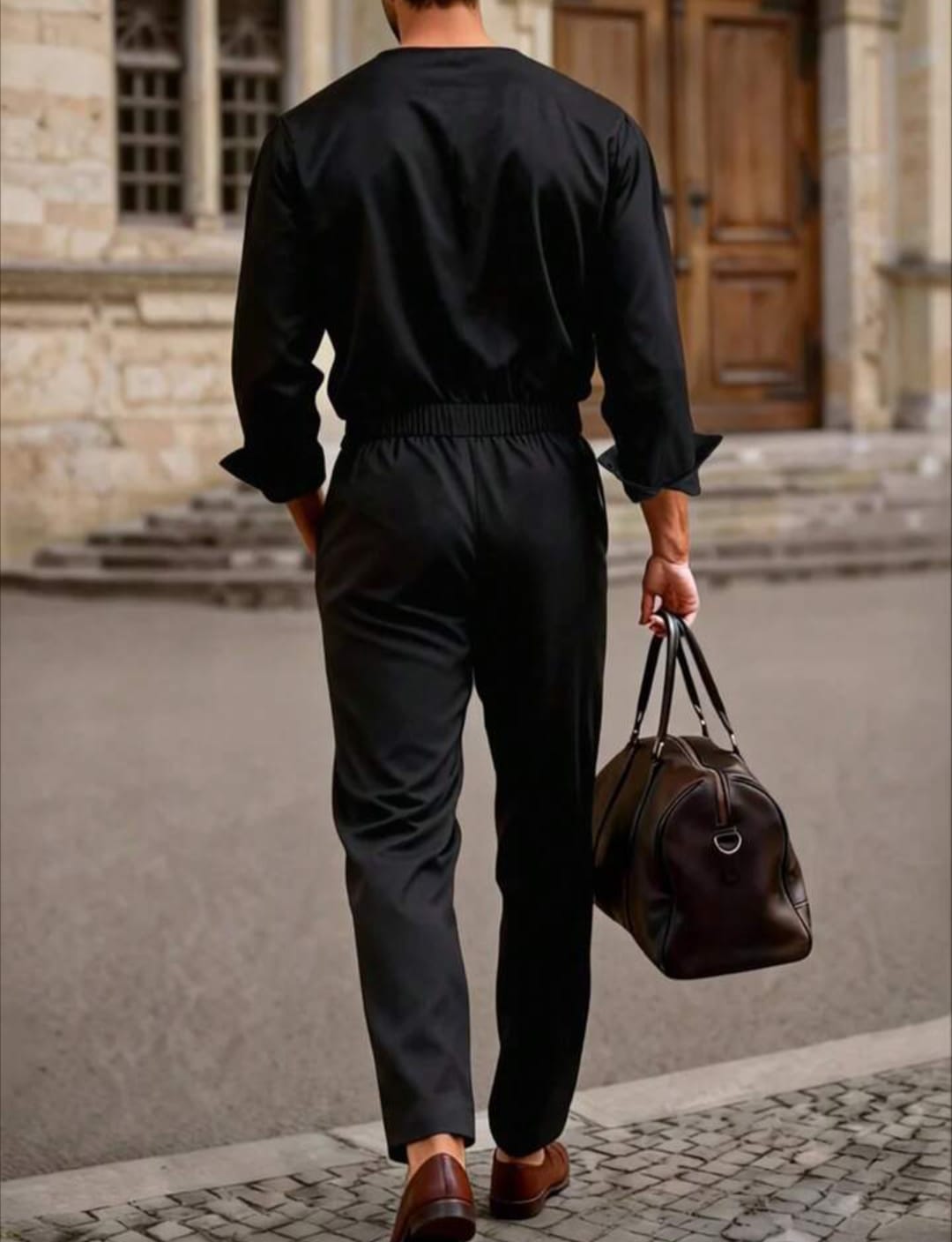 Men's Deep V-Neck Long Sleeve Casual Jumpsuit